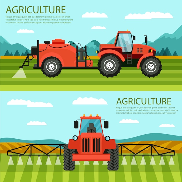 Vector horizontal flat banner set agriculture and farming