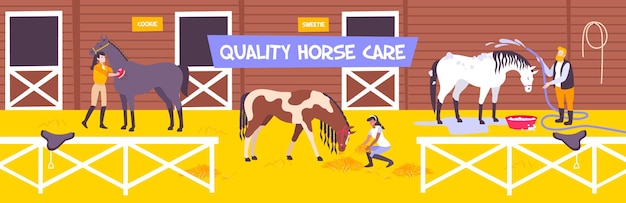 Horizontal and flat horse stable farm illustration