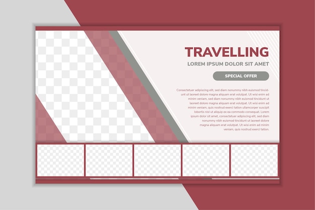 Horizontal flyer design template for travelling diagonal and rectangle shape for space for photo