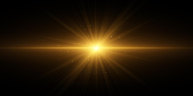 Horizontal golden sparkling light effect with glowing dust isolated on black background vector illustration