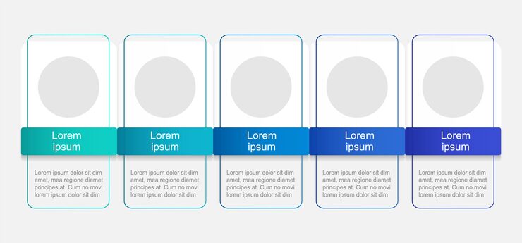 Vector horizontal gradient infographic chart design template abstract infochart with copy space instructional graphics with 5 step sequence visual data presentation arial regular font used