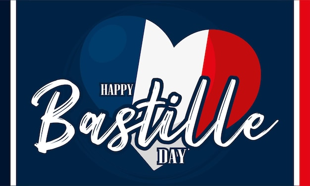Горизонтальный шаблон счастливого дня взятия Бастилии с векторной иллюстрацией в форме сердца