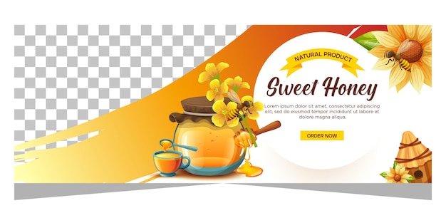 Vector horizontal honey banner organic natural honey vector illustration