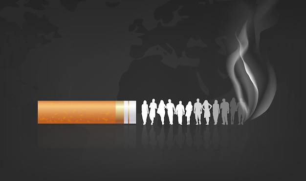horizontal illustrations of cigarettes and silhouettes of many people on world antismoking day