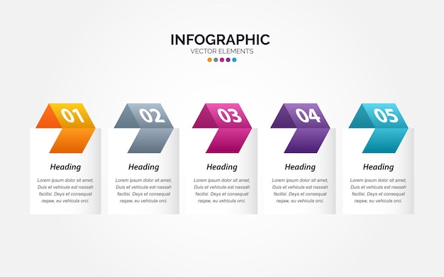 Vector horizontal infographic arrow design with 5 options or steps