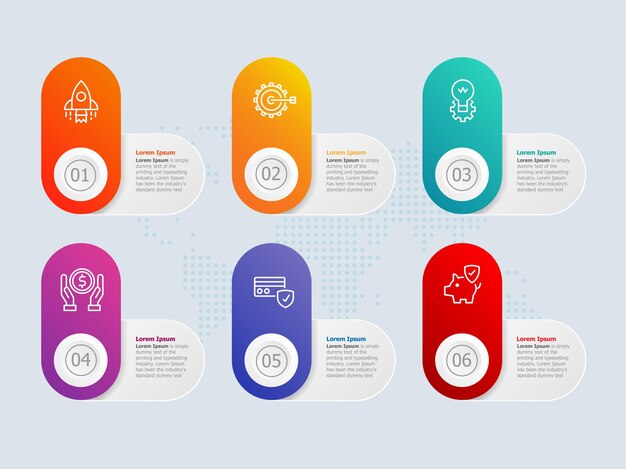 Modello di elemento di presentazione infografica orizzontale con opzioni icona di affari 6