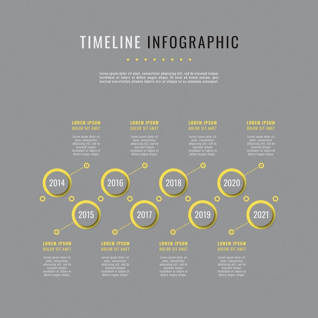 Horizontal infographic timeline template on a grey background. Modern business data visualization