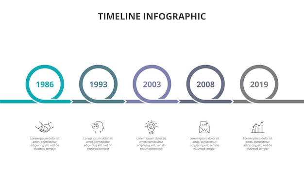 Vettore timeline infografica orizzontale con 5 fasi modello aziendale per la presentazione