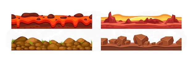 崖の石の岩と火山溶岩の水平方向の土地と土壌のパターン