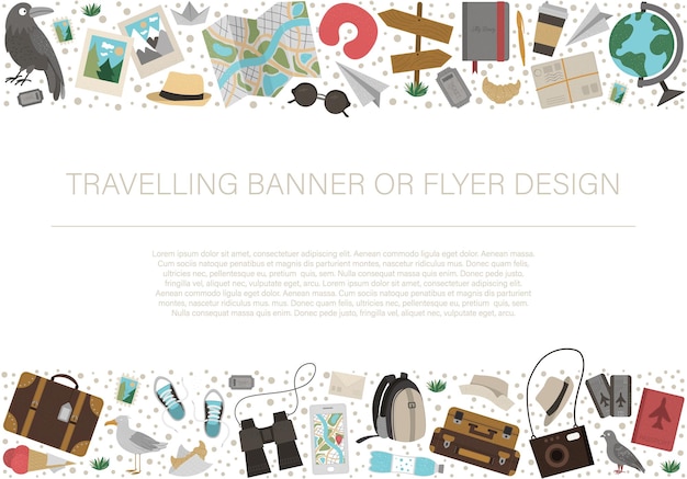 Vector horizontal layout frame with travelling objects