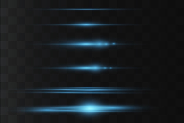 Vector horizontal lens flares pack. laser beams, horizontal light rays. glowing streaks on dark background.