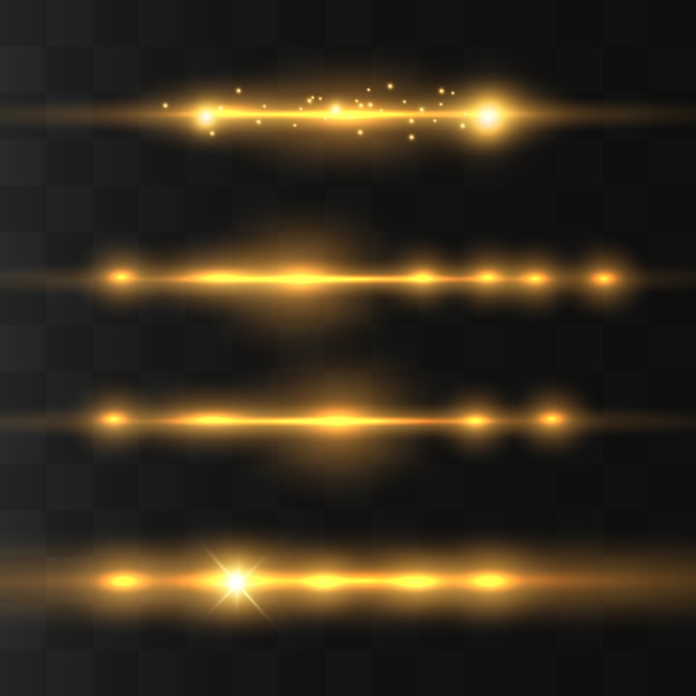 horizontal lens flares pack. Laser beams, horizontal light rays.Glowing streaks on dark background.