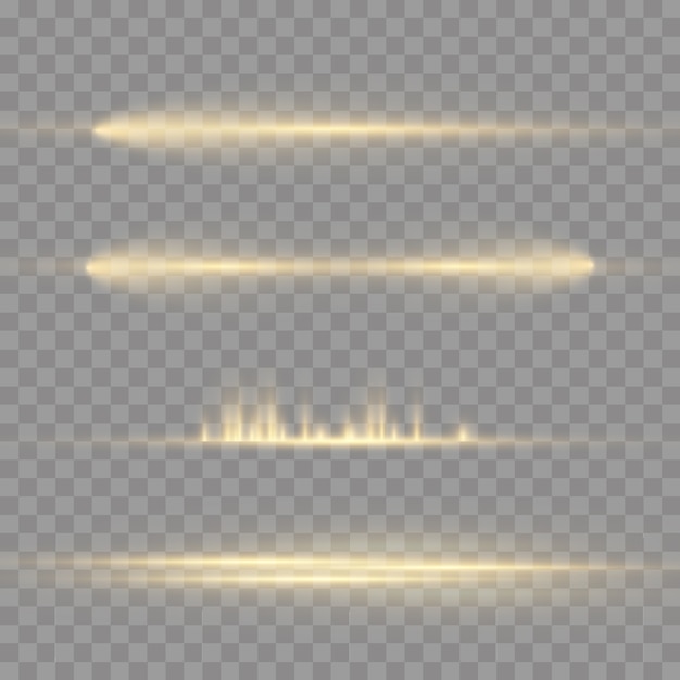 Raggi di luce orizzontali, confezione di brillamenti di lenti orizzontali giallo flash, raggi laser.