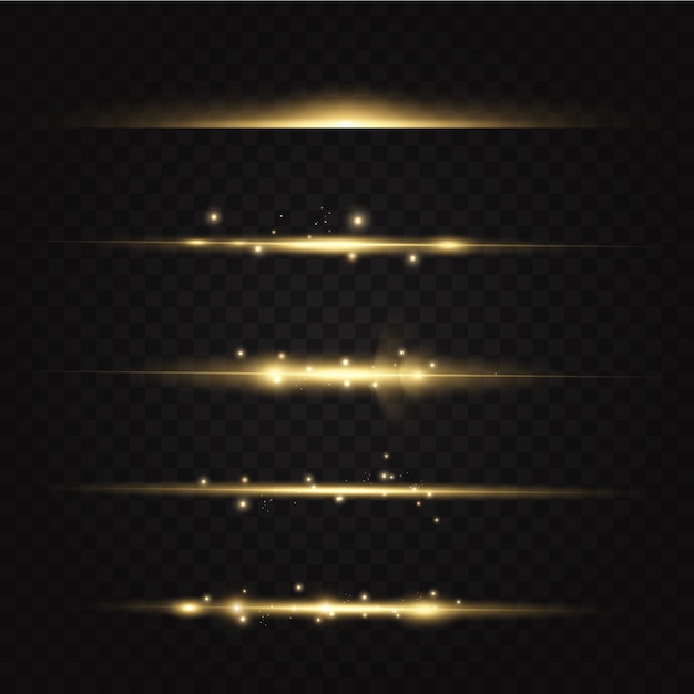 Horizontal light rays. glow transparent vector light effect set, spark, solar flare