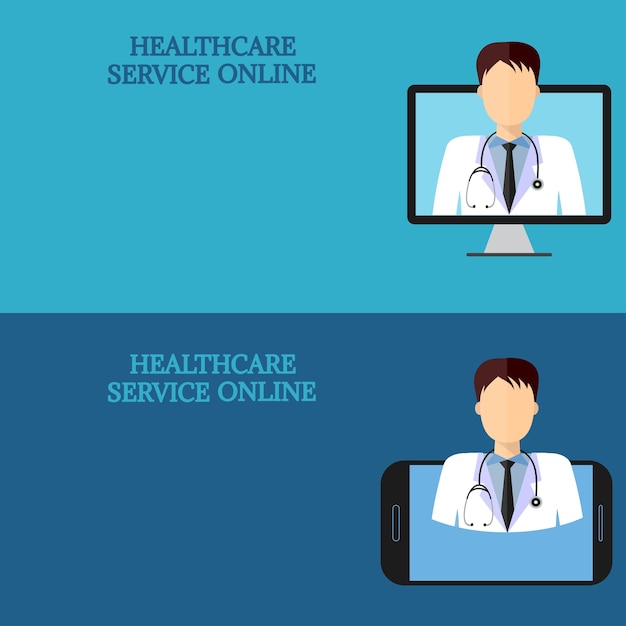 Horizontal medical banners telemedicine 22 icon