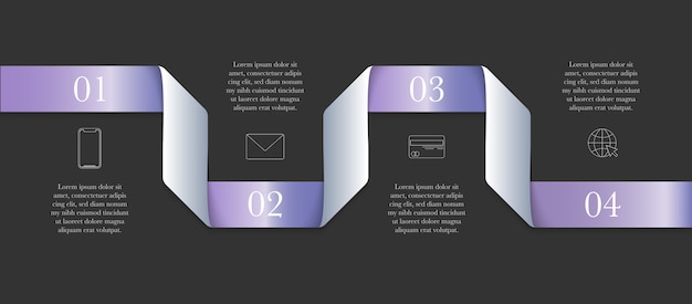 Концепция горизонтальной современной инфографики ленты с 4 шагами и место для текста