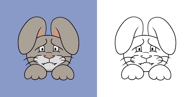 Horizontal picture Offended sad rabbit animal emotions dissatisfied hare vector  in cartoon style