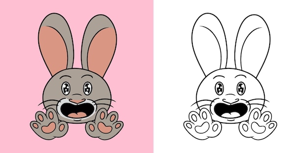 Horizontal picture rabbit  funny cute rabbit character emotions excitement cartoon style vector