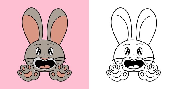 Horizontal picture rabbit  funny cute rabbit character emotions excitement cartoon style vector