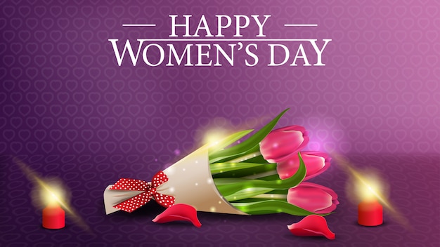 Horizontal pink greeting postcard to the women's day