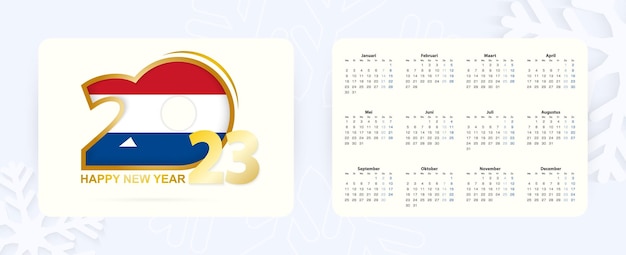 Horizontal Pocket Calendar 2023 in Dutch language New Year 2023 icon with flag of Netherlands