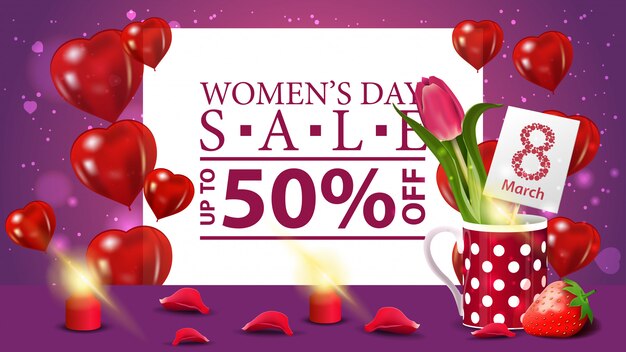 Horizontal purple discount banner to the women's day