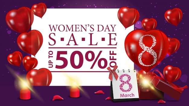 Horizontal purple discount banner to the women's day