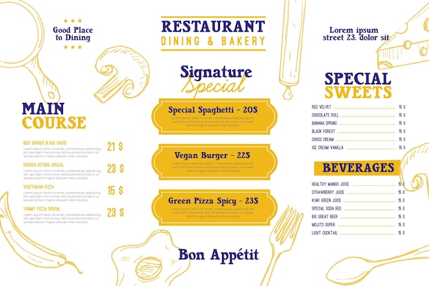 Vector horizontal restaurant menu template