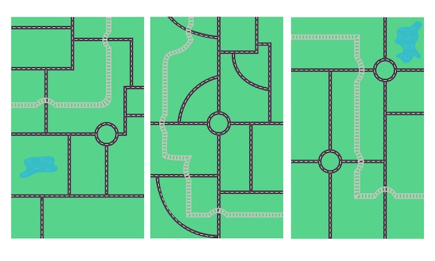 青い背景の水平道路地図の概略図。マップ作成者のための保育園のデザイン。ベクトルイラスト