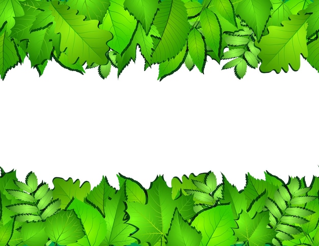 Горизонтальный бесшовный фон с зелеными листьями