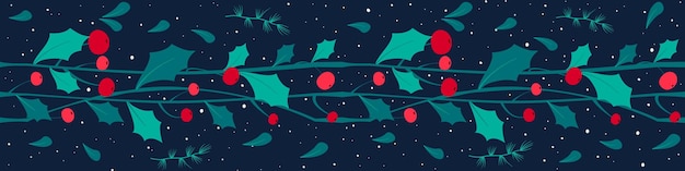 Horizontal seamless christmas pattern. Mistletoe vector seamless print pattern illustration.