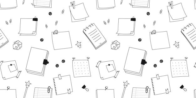 Horizontal seamless pattern of hand drawn doodle notepads square sheets