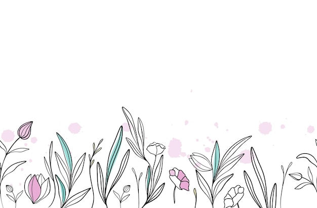 Горизонтальный бесшовный рисунок с цветными цветами и травой