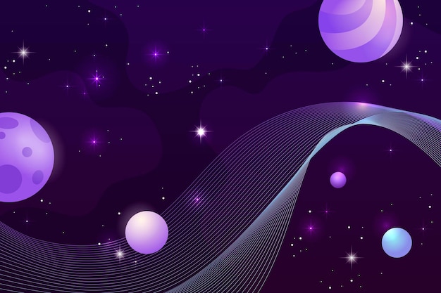 Horizontal space background with abstract shape and planets. Web design. Space exploring.