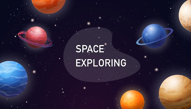 Horizontal space illustration with planets