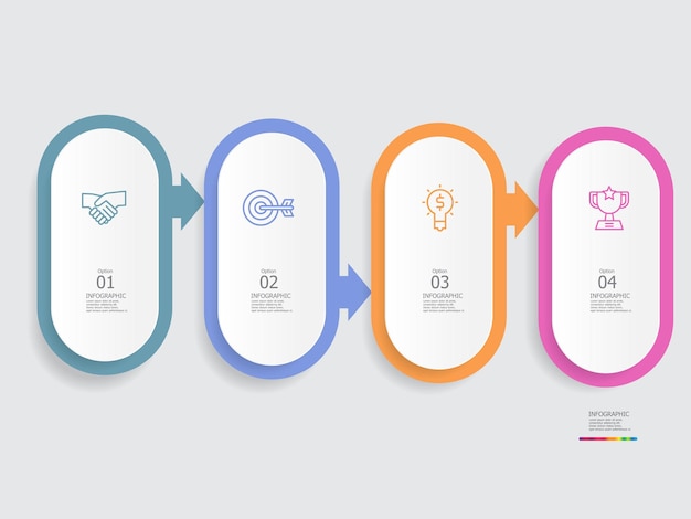 水平ステップ タイムライン インフォ グラフィック要素レポートの背景にビジネス ライン アイコン 4 ステップ