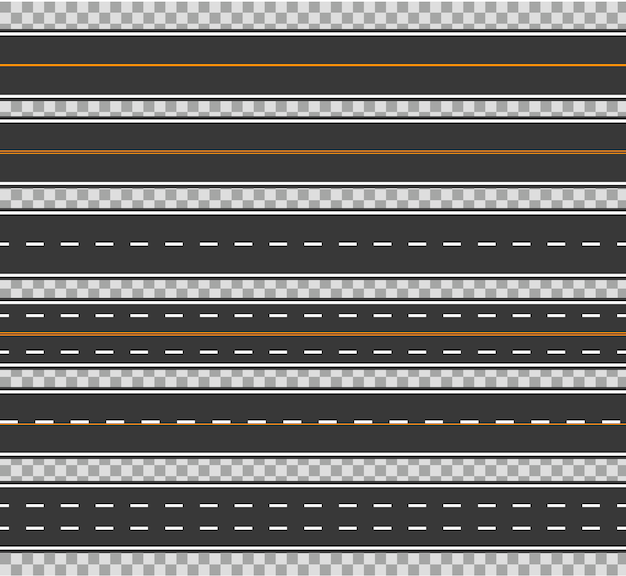 Vector horizontal straight seamless roads vector traffic path. modern asphalt repetitive highways.