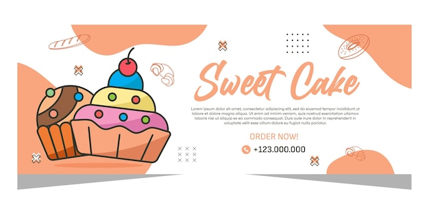 Horizontal template banner of cupcakes in vector design