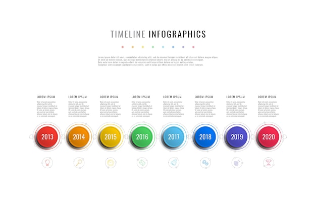Horizontal timeline infographic template with round elements year indicators and textboxes