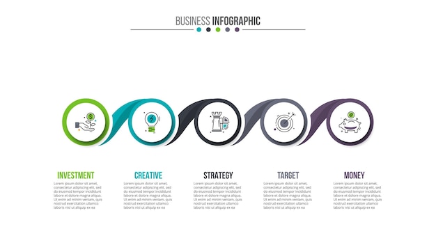 Infografica timeline orizzontale con 5 passaggi