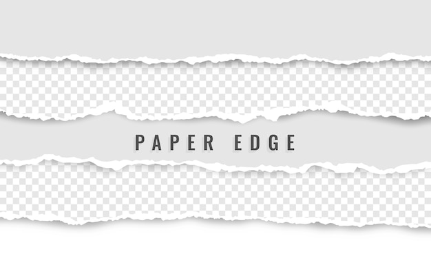 Horizontal torn paper edge. ripped squared horizontal white paper strips.