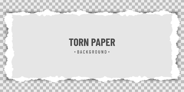 Horizontal torn white paper with soft shadow on transparent background