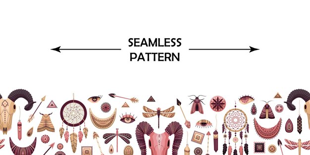 Horizontal vector seamless pattern with boho elements.