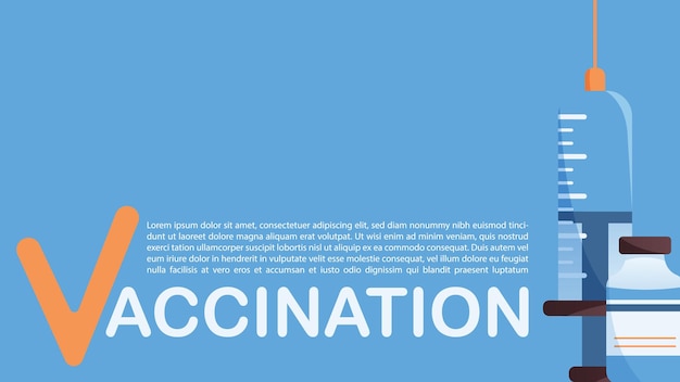 Banner web vettoriale orizzontale sulla vaccinazione flacone di vaccino e siringa