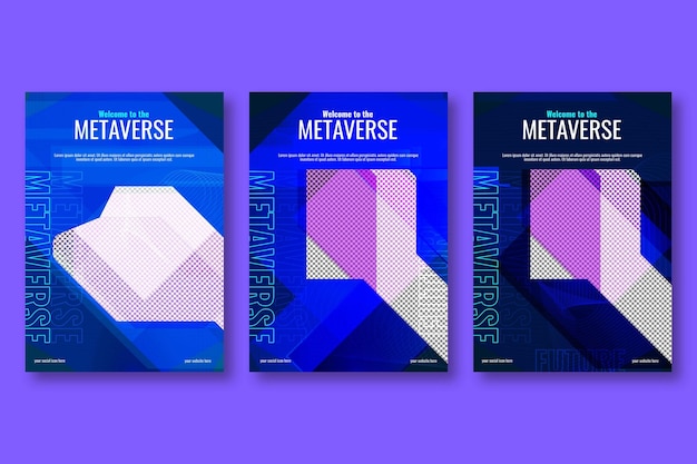 horizontal vertical abstract unique modern introduction of virtual reality metaverse poster design template