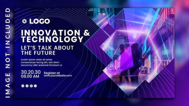 Horizontal vertical metaverse futuristic innovation webinar virtual technology and future neon innovation technology discount sale banner design