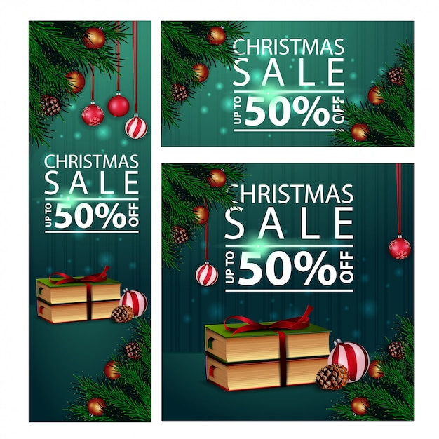 Горизонтальные, вертикальные и квадратные скидки Рождественские баннеры с рождественскими книгами