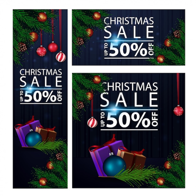 Горизонтальные, вертикальные и квадратные скидки Рождественские баннеры с подарками