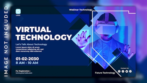 Horizontal vertical webinar virtual technology and metaverse conference illustrated banner design with a girl photo