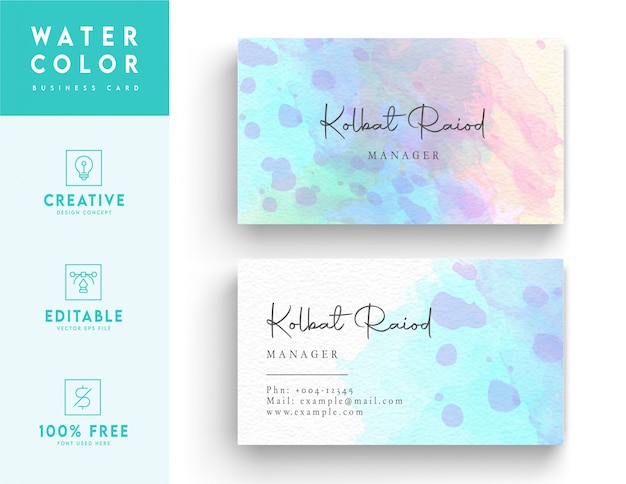 Vector horizontal vibrant watercolor business card